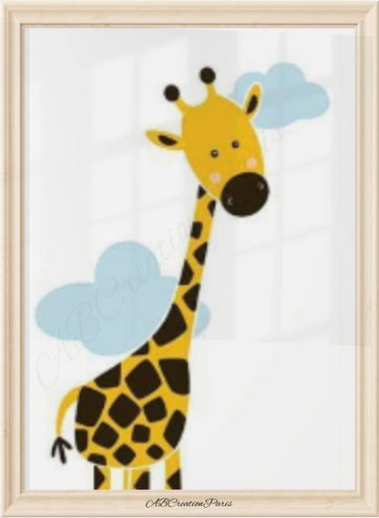 affiche murale chambre bébé représentant le dessin d'une girafe 