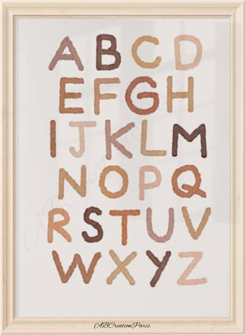 affiche alphabet terracotta pour décoration chambre fille 