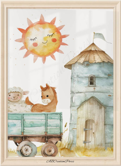affiche soleil animaux ferme déco bébé