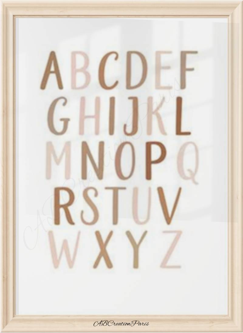 poster éducatif chambre enfant ou salle de jeux avec alphabet coloris pastel