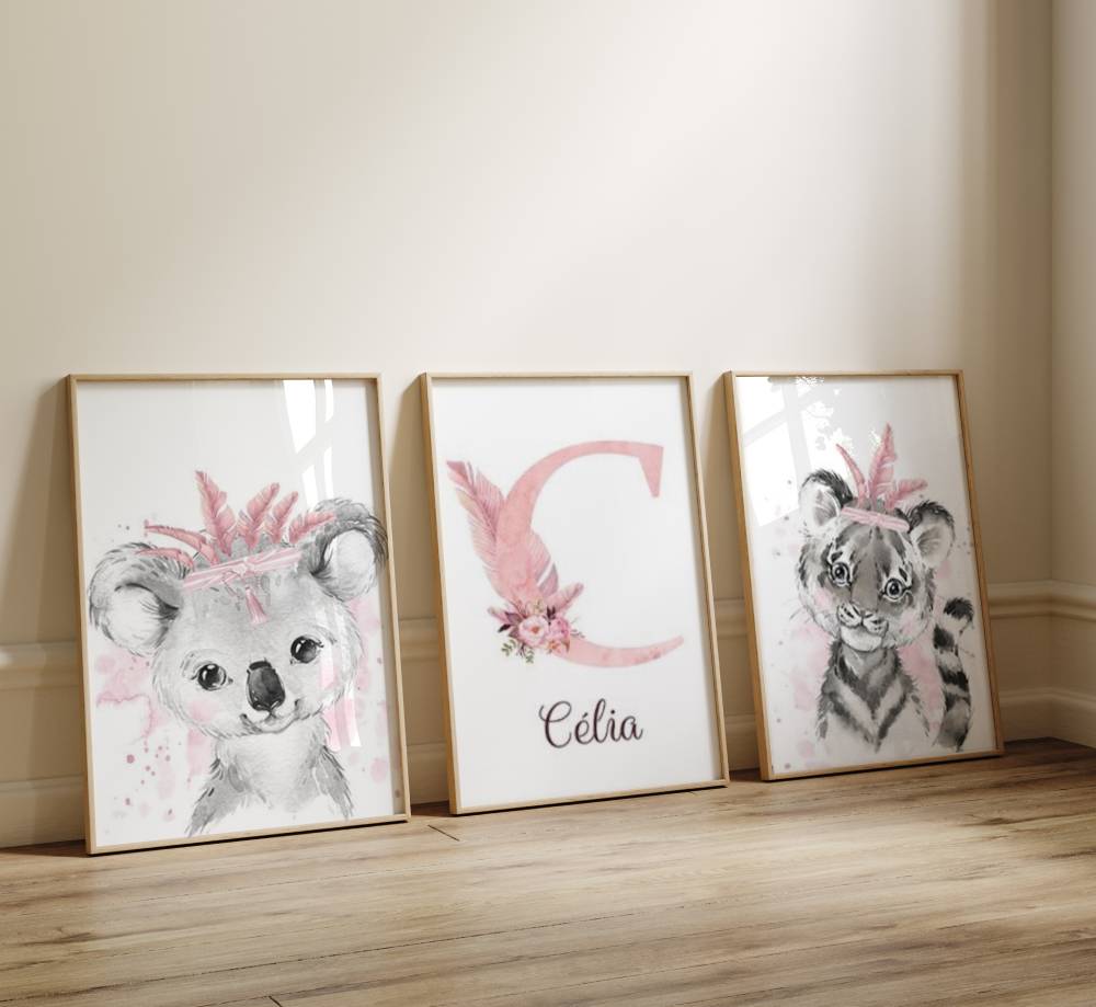 affiche animaux savane chambre bebe fille