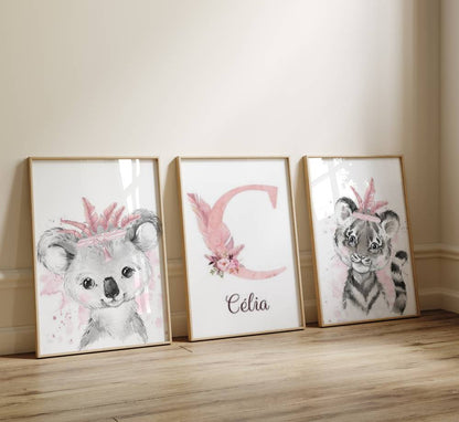 affiche animaux savane chambre bebe fille