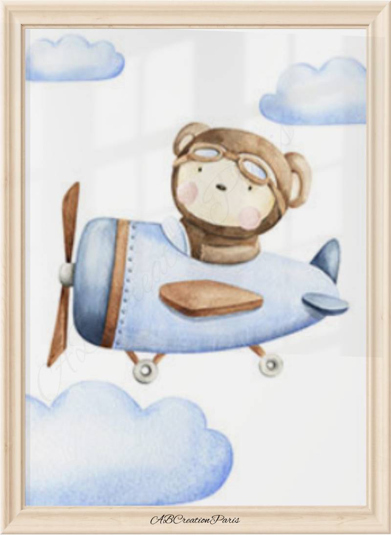 affiche lion aviateur pour chambre bebe garcon 