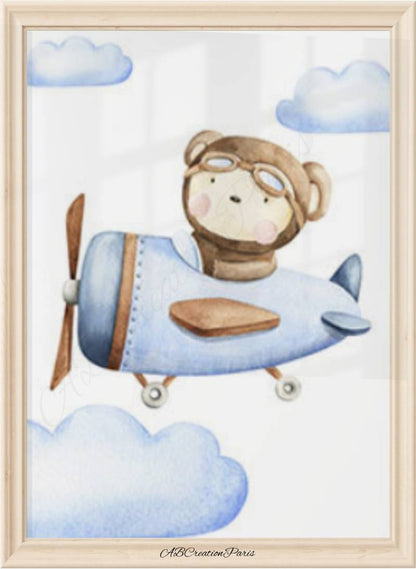 affiche lion aviateur pour chambre bebe garcon 
