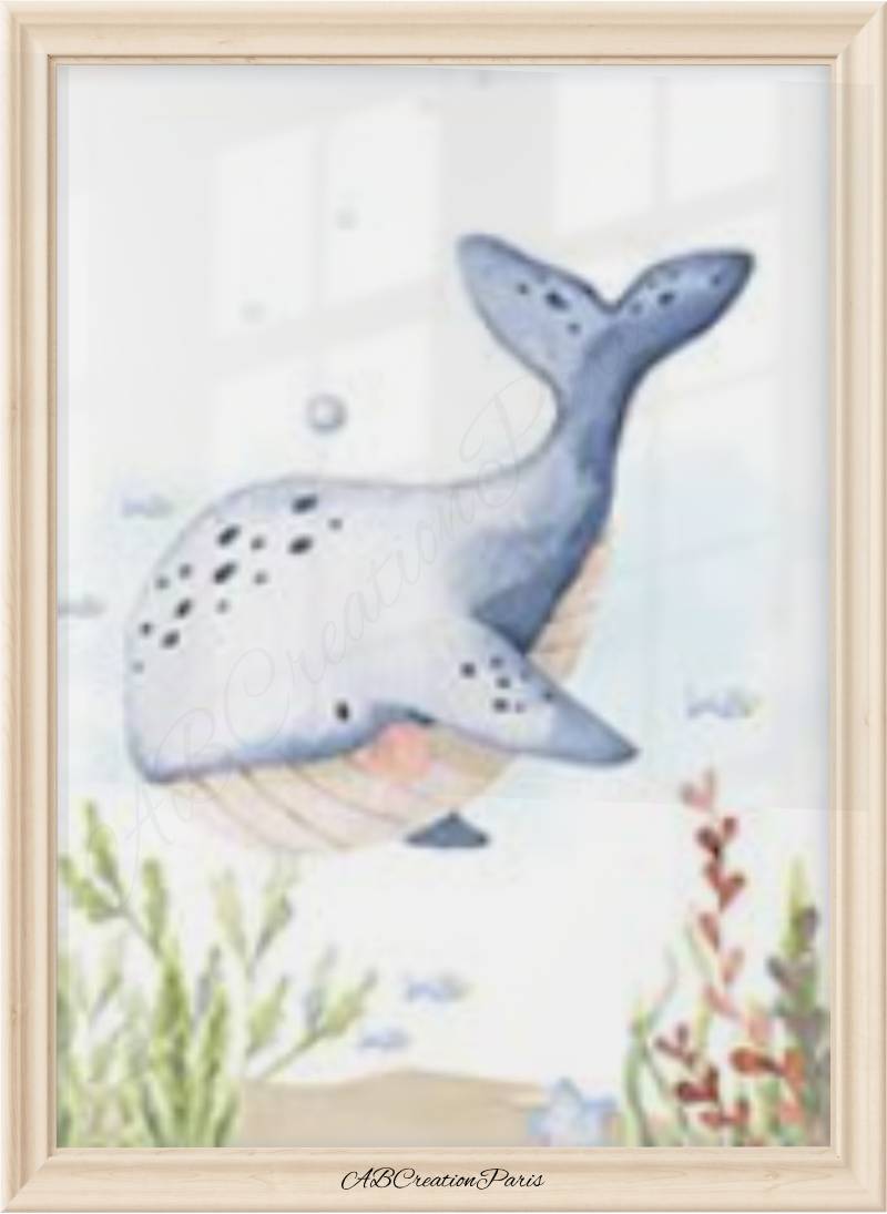 affiche theme marin baleine bleu