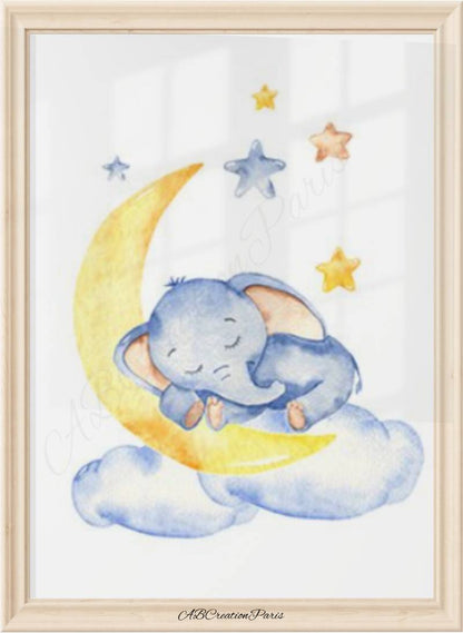 Wandposter Elefant - Personalisiertes Babyzimmer für Jungen