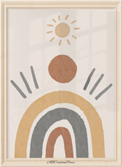affiche chambre bébé et enfant,  arc en ciel et soleil