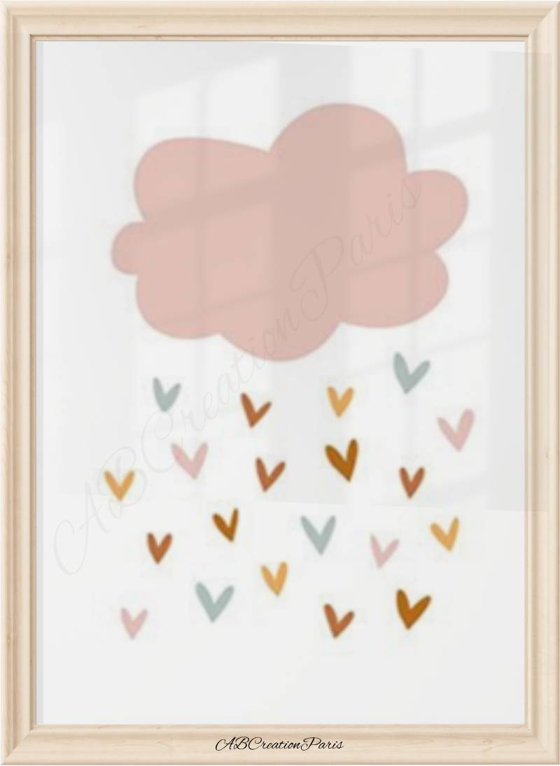 affiche chambre bébé fille nuage et pluie de coeur