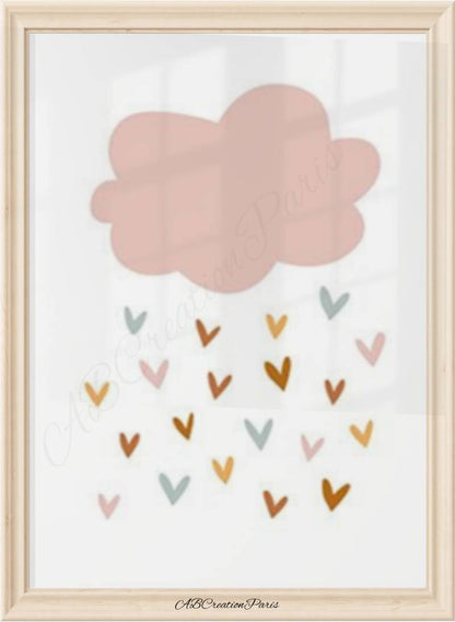 affiche chambre bébé fille nuage et pluie de coeur