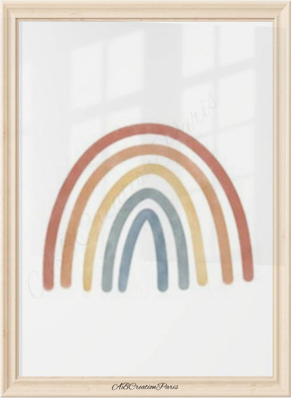 Affiche arc-en-ciel pastel pour chambre bébé – décoration murale douce style scandinave