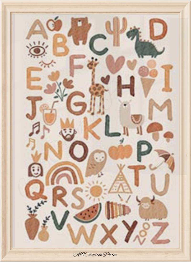 affiche alphabet sur le theme des animaux pour chambre enfant 