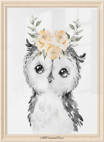 affiche chouette chambre fille neutre