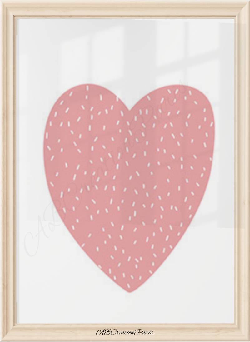 affiche chambre bebe fille représentant un gros cœur rose et petits points blancs