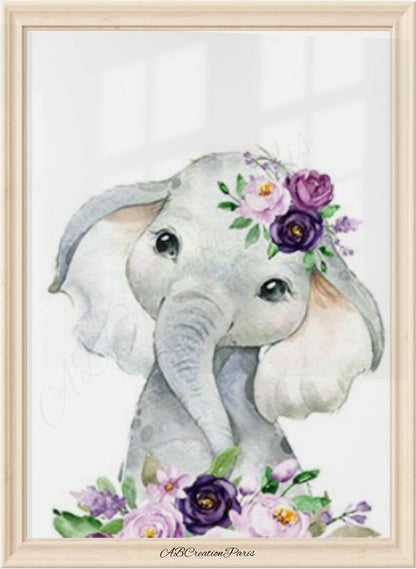 affiche murale bébé éléphant pour décoration chambre fille