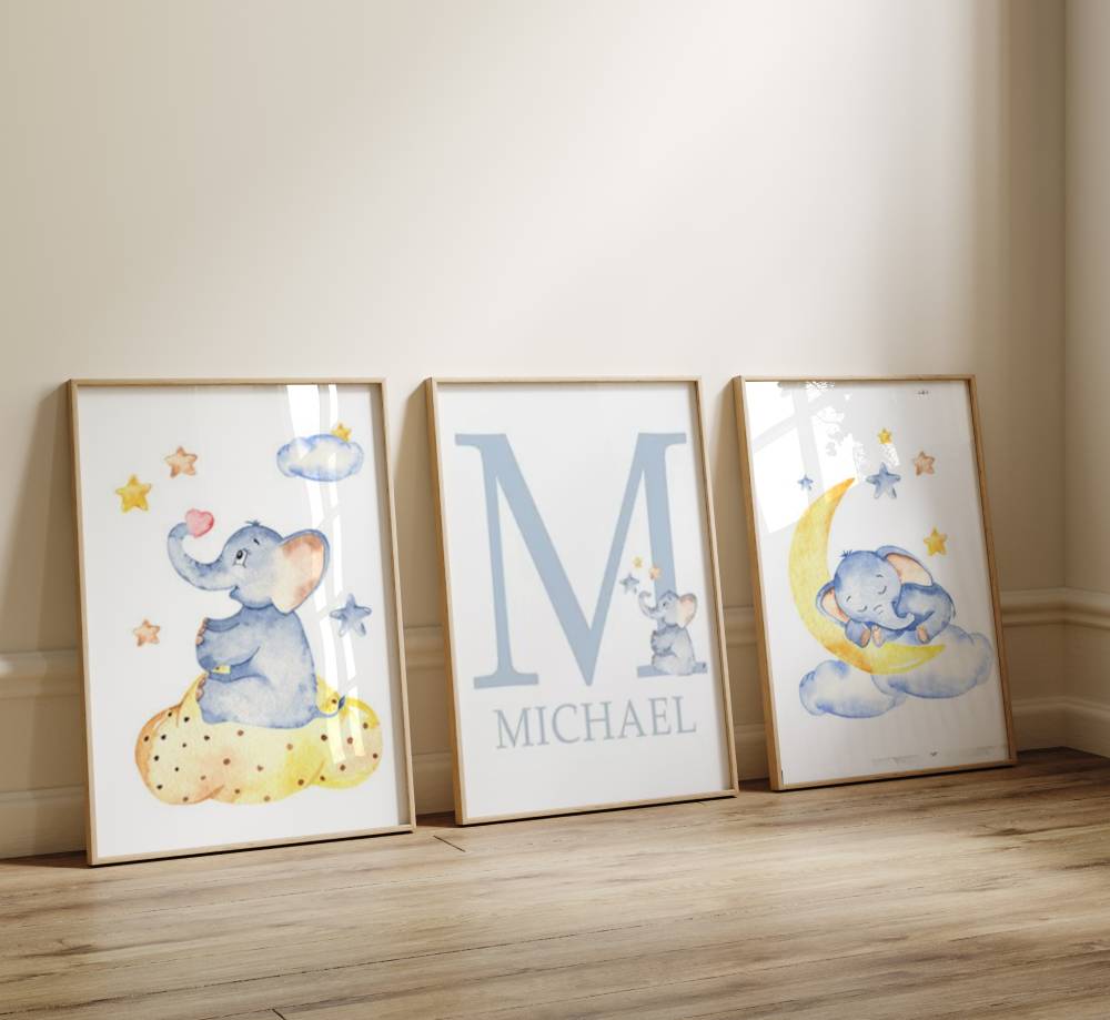Wandposter Elefant - Personalisiertes Babyzimmer für Jungen