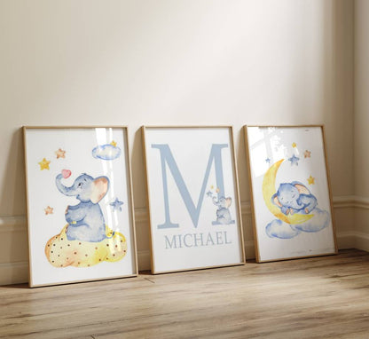 Wandposter Elefant - Personalisiertes Babyzimmer für Jungen