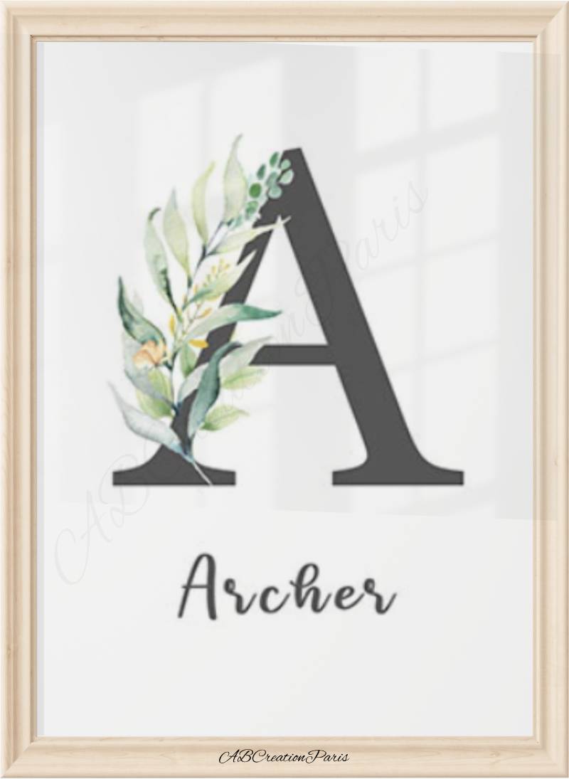 affiche prenom personnalise et ornement florale