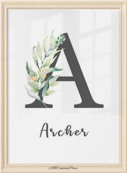 affiche prenom personnalise et ornement florale