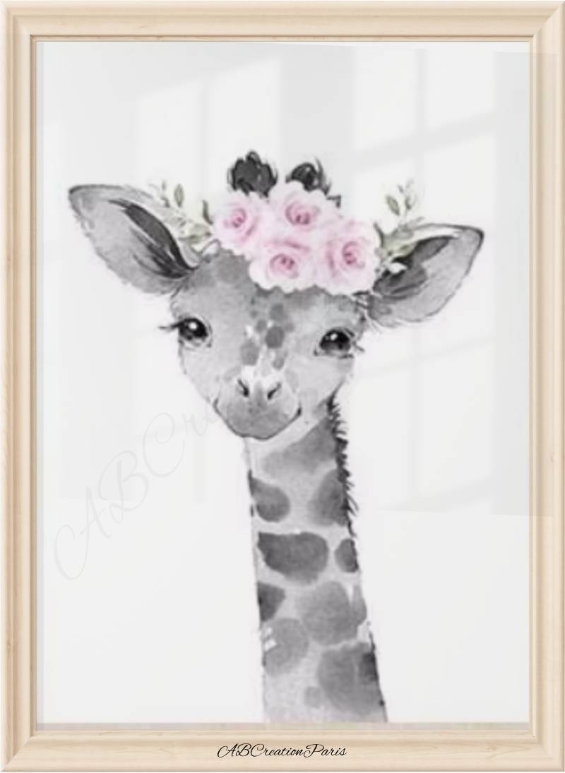 affiche girafe pour chambre bebe fille vieux rose