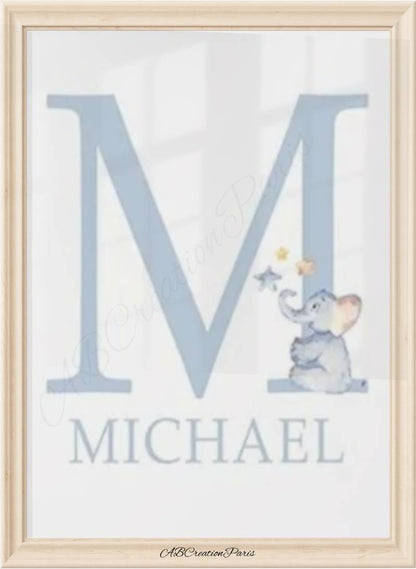 Wandposter Elefant - Personalisiertes Babyzimmer für Jungen