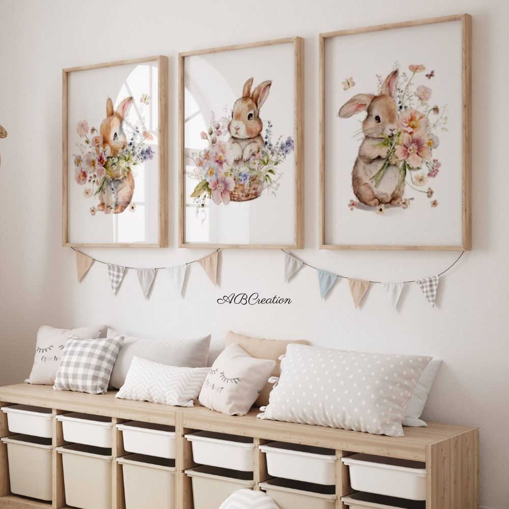 Déco murale sur le thème des lapins. Affiche représentant des petits lapins 