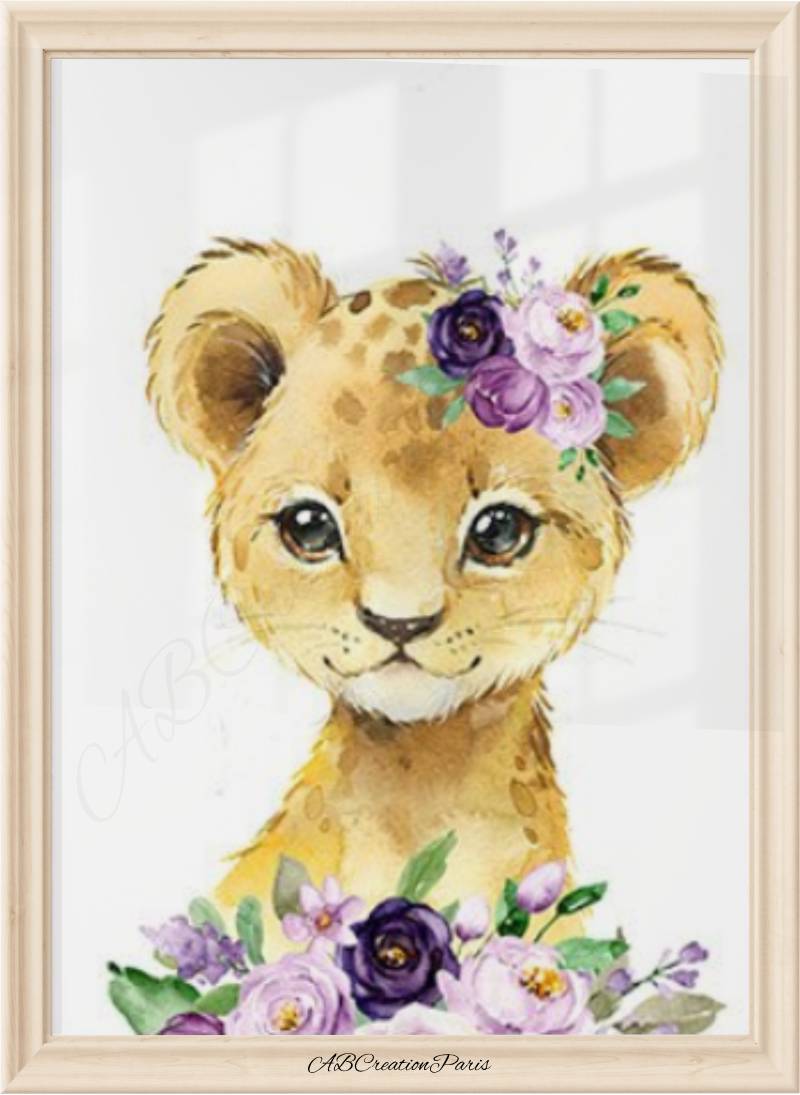 affiche murale bébé lion pour décoration chambre fille