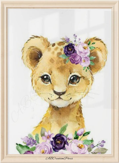 affiche murale bébé lion pour décoration chambre fille