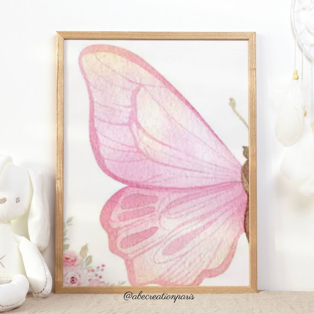 affiche papillon aile rose