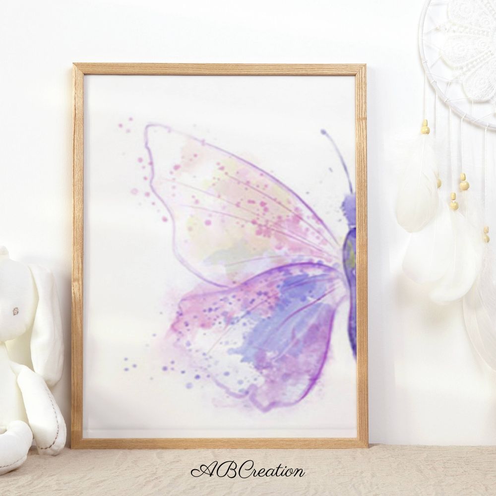 Affiche papillon violet pour décoration murale chambre enfant