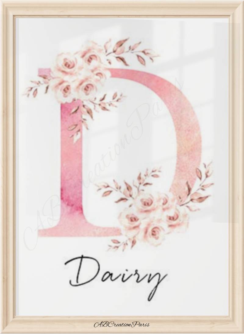  Affiche prénom avec initiale coloris rose – décoration murale personnalisée bébé fille