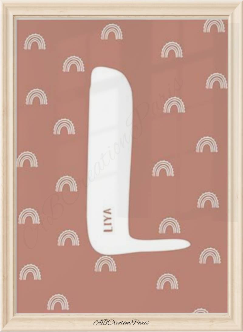 Affiche initiale et prénom personnalisé coloris terracotta