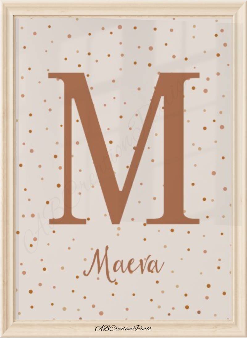 affiche initiale et prénom personnalisée ton terracotta