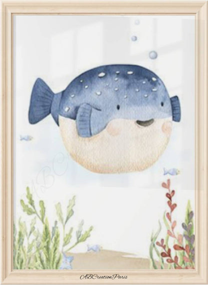 affiche chambre mer poisson bleu