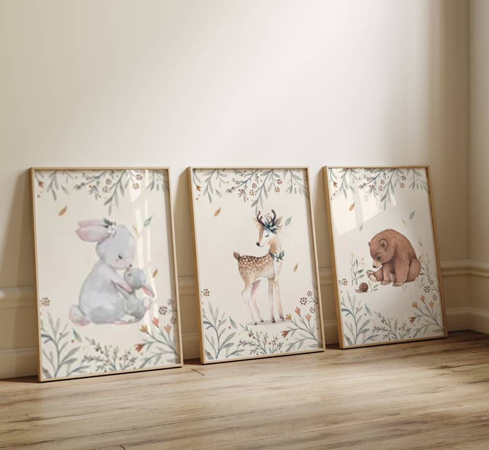 Affiche animaux de la foret coloris beige