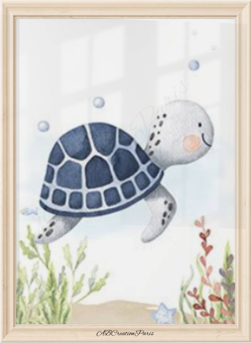 affiche theme marin tortue bleu