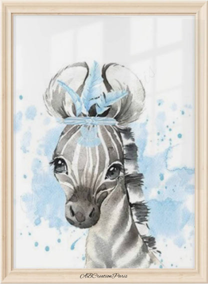 affiche zèbre savane bleu chambre enfant garçon décoration murale