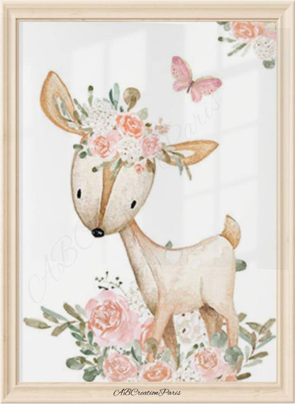 affiche biche et couronne de fleurs