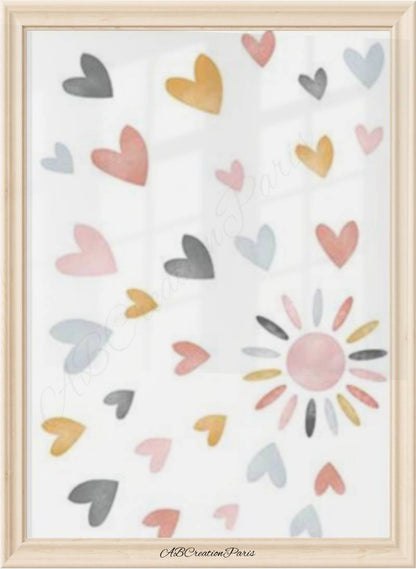 decoration murale pastel pour chambre bebe fille avec coeurs et soleil
