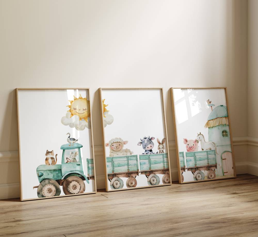 affiche tracteur animaux de la ferme décoration chambre bébé