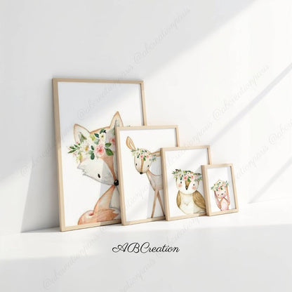 tableau animaux de la foret pour chambre bébé ou chambre enfant fille