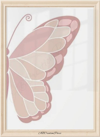 illustration aille droite d'un papillon rose