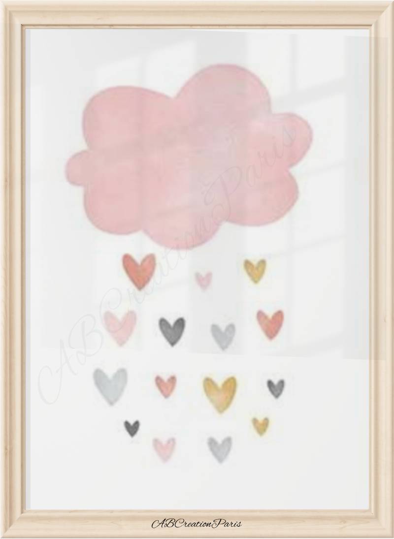 affiche nuage et coeur couleur pastel rose 