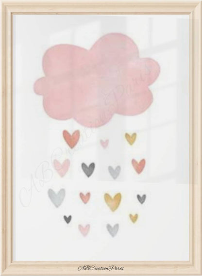 affiche nuage et coeur couleur pastel rose 