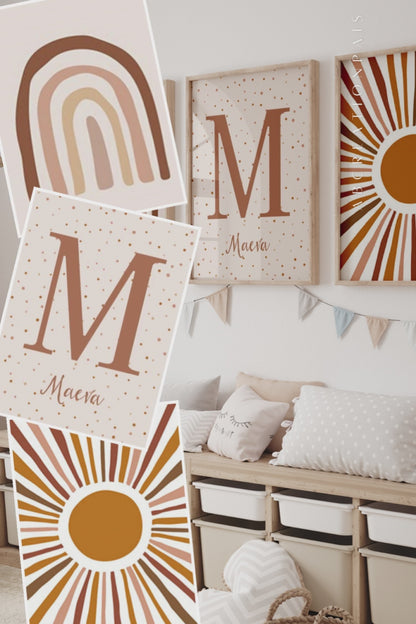 illustration presentant des affiches thème terracotta pour chambre de bébé 