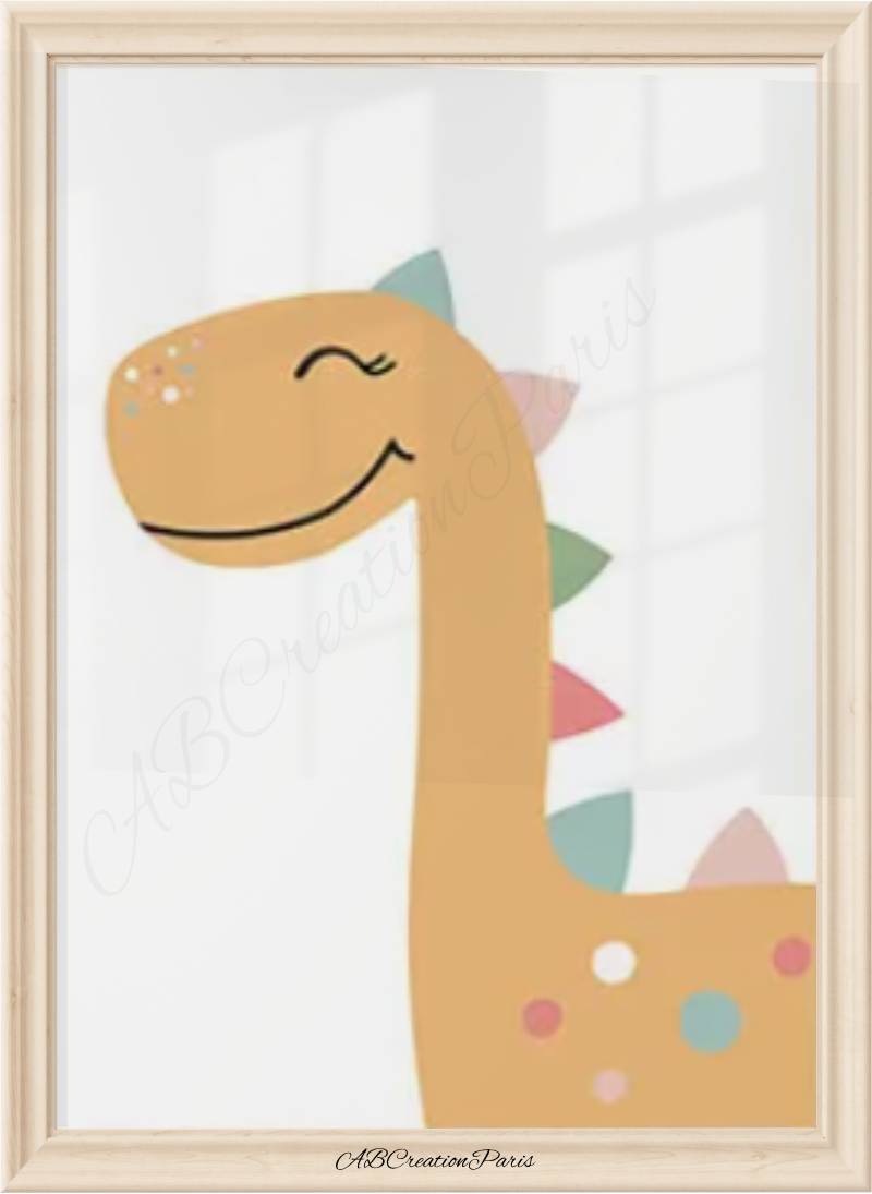 affiche murale dinosaure orange jaune