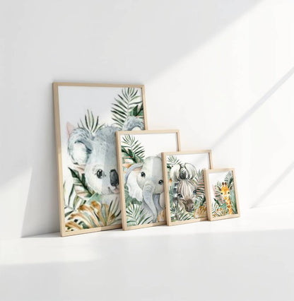 Affiche animaux jungle feuillage or 