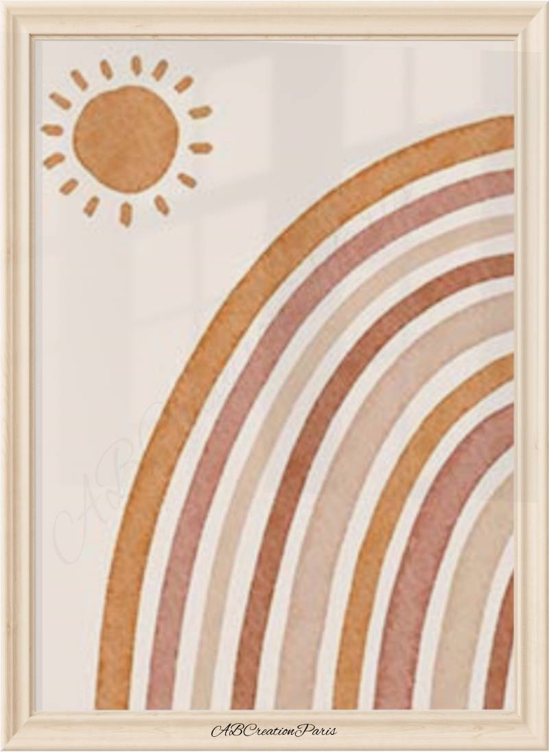 décoration murale chambre bébé arc en ciel terracotta et soleil 
