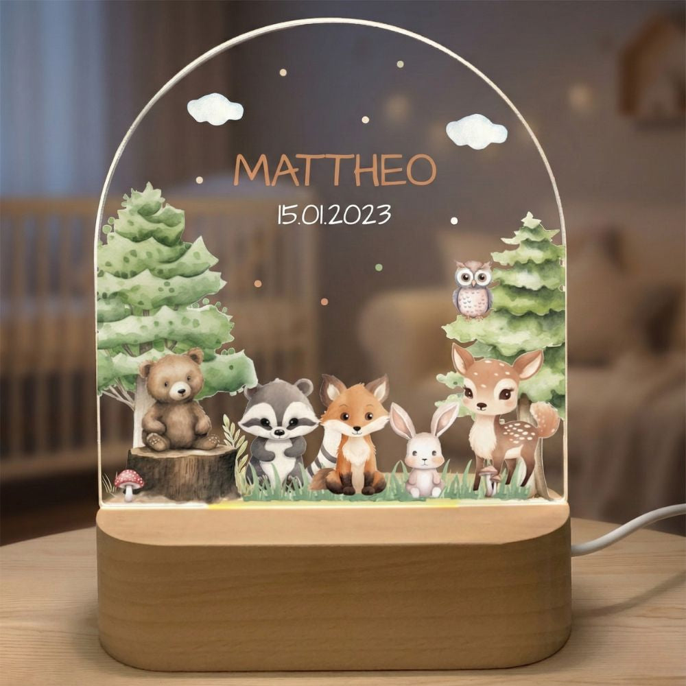 veilleuse bébé animaux de la foret personnalisé pour chambre 