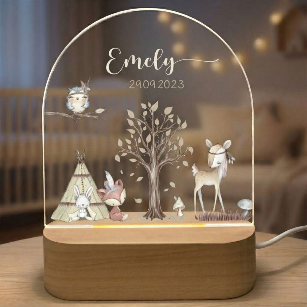 veilleuse personnalisé bébé mixte thème animaux de la foret