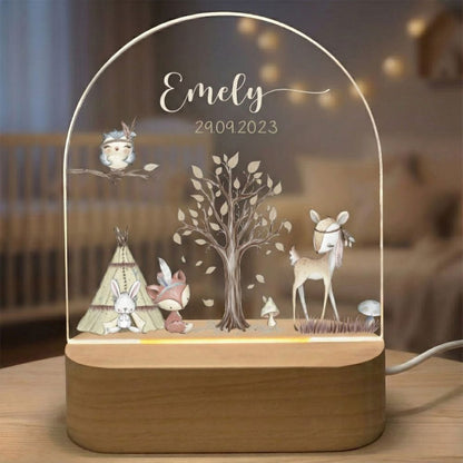 veilleuse personnalisé bébé mixte thème animaux de la foret